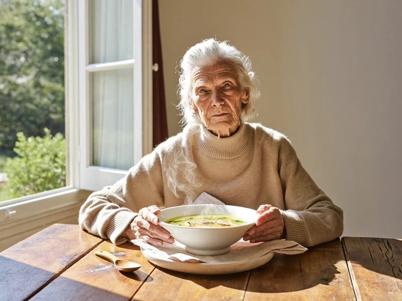 Tavola di una cucina italiana domestica con una ciotola di zuppa fumante